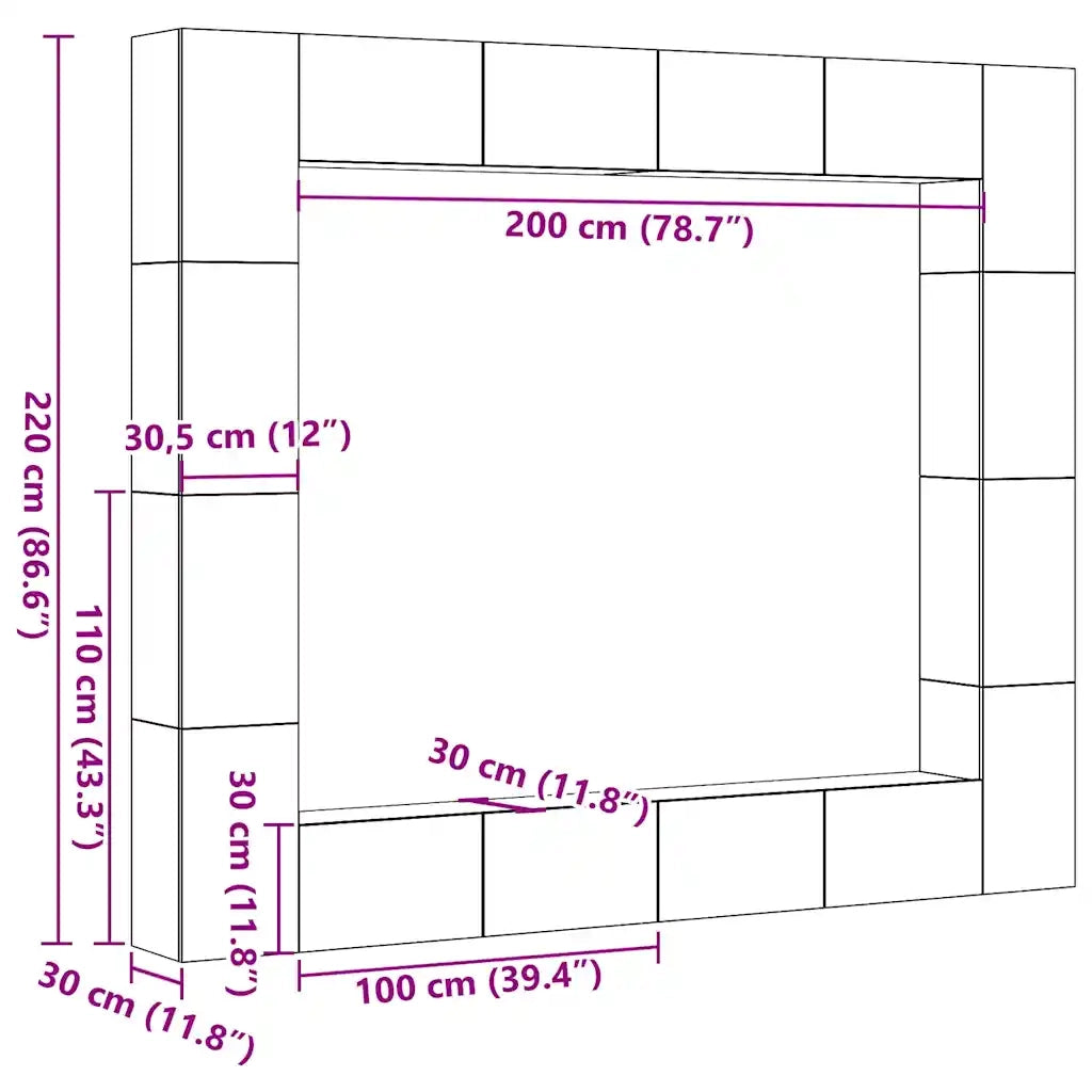 Set Mobile TV 8 pz Montato a Parete Rovere in Legno Multistrato