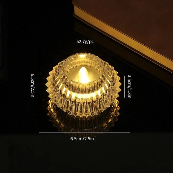 Set di 6 candele a batterie | Luci a LED a batterie | Candele a LED trasparenti con grandi cristalli di diamante - luce calda, candele a LED stile