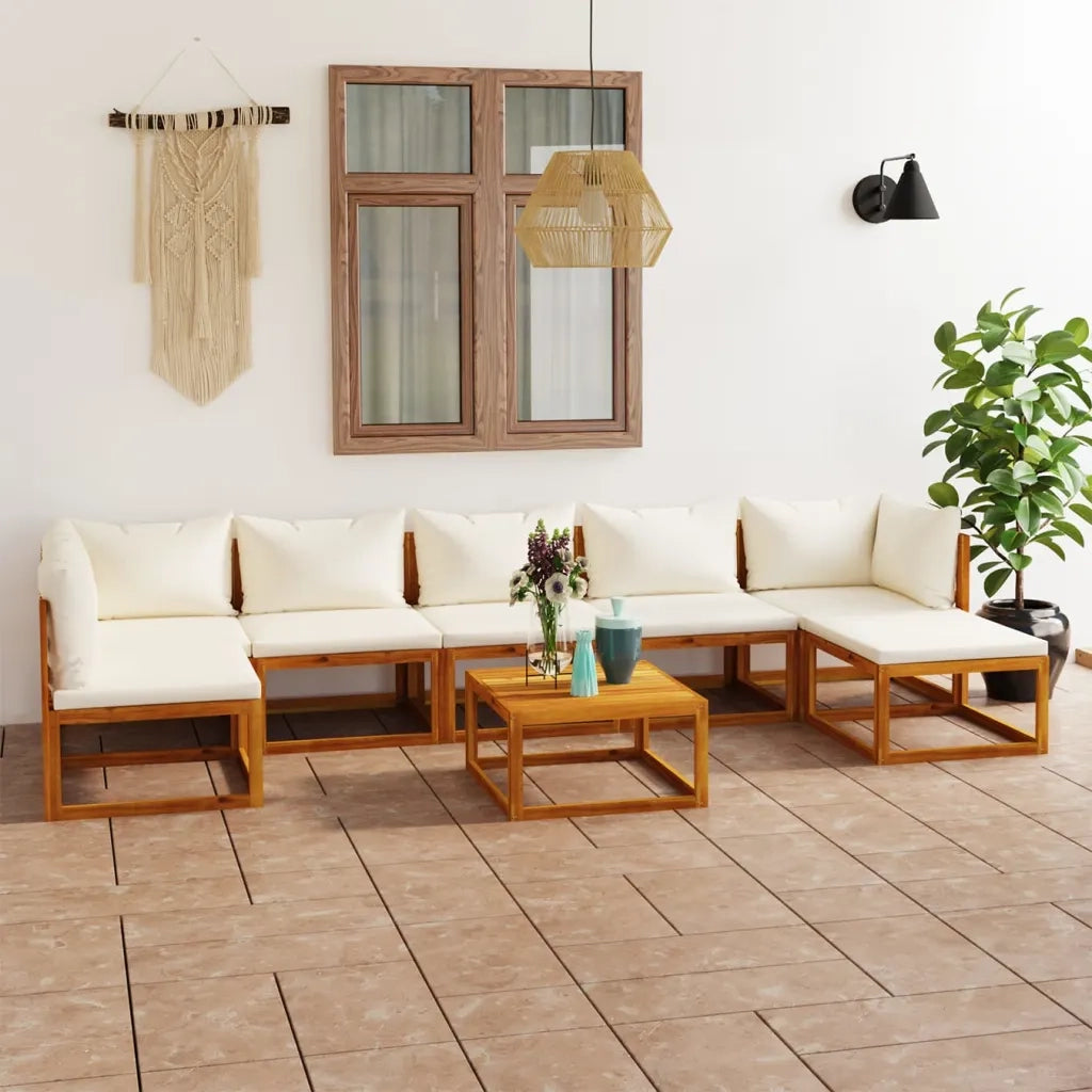 Set Divani da Giardino 8 pz con Cuscini Crema Massello Acacia 3057661