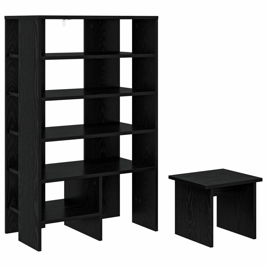 Mobile per scarpe 2 pz-Set di 2 Scarpiera Rovere Nero Legno multistrato