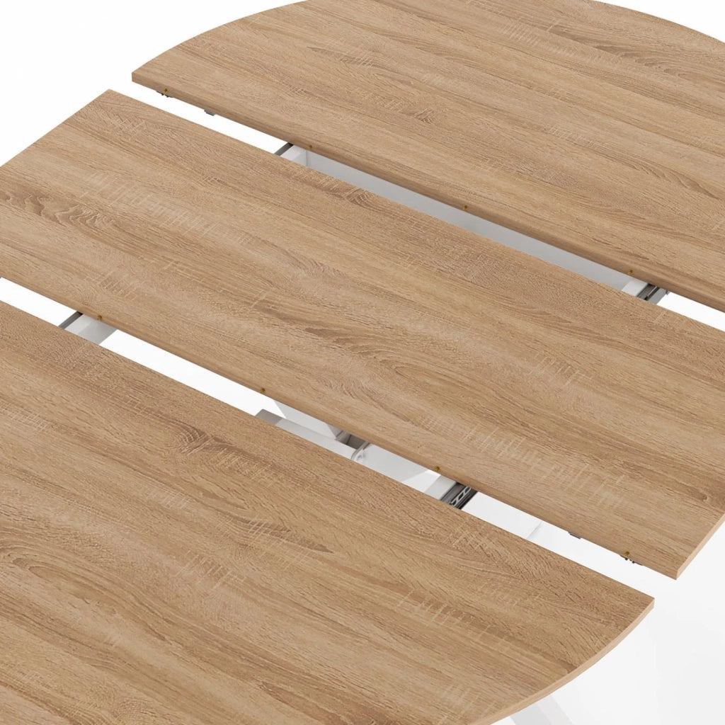 ALIX Tavolo da pranzo rotondo allungabile per 4-8 persone con gamba in legno e ragno bianco 110-150 cm