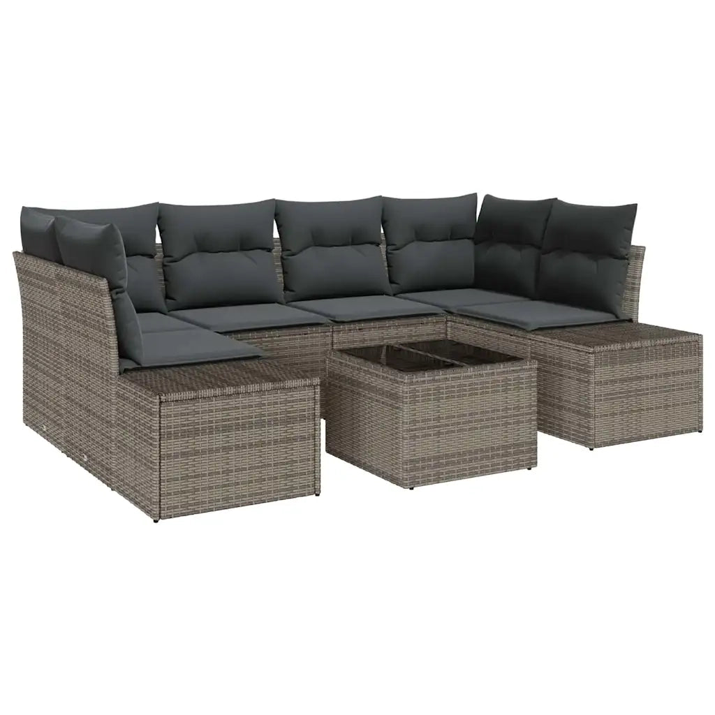Set Divano da Giardino con cuscino 7 pcs Grigio polyrattan