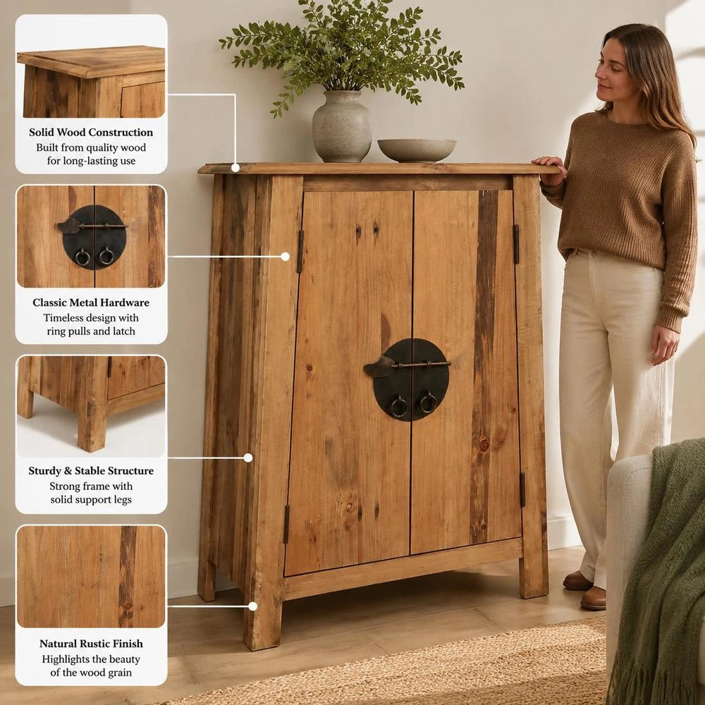 Bathroom Side Cabinet, Solid Pine Wood, 59x32x80 Cm