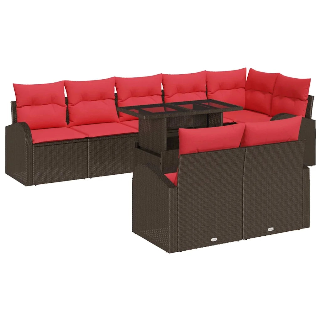 Set Divano da Giardino 9 pcs Marrone e Rosso polyrattan 3348670