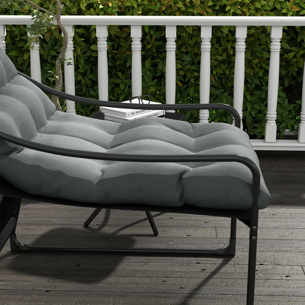 Poltrona da Giardino con Cuscino Imbottito ¨C Zephmum ¨C Grigia e Nera, Acciaio e Poliestere, 62x110x88 cm