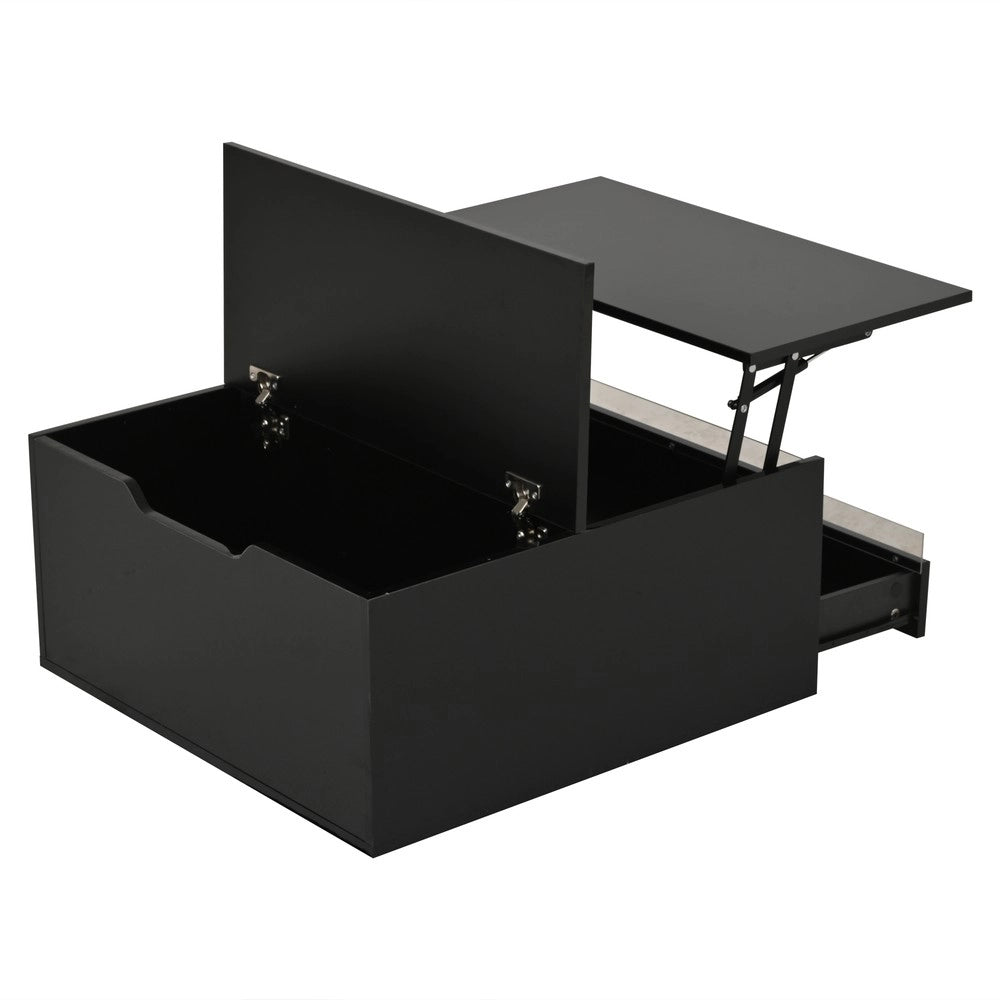 Tavolino da Caff¨¨ con LED e Cassetto ¨C MINIMAL ¨C Nero Lucido 70x70x38