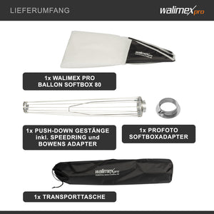 Essential Balloon Softbox 80cm + adattatore softbox per Profoto (diametro esterno: 15,2 cm), diffusore di luce a 360° ad apertura rapida, adattatore Bowens, compatibile