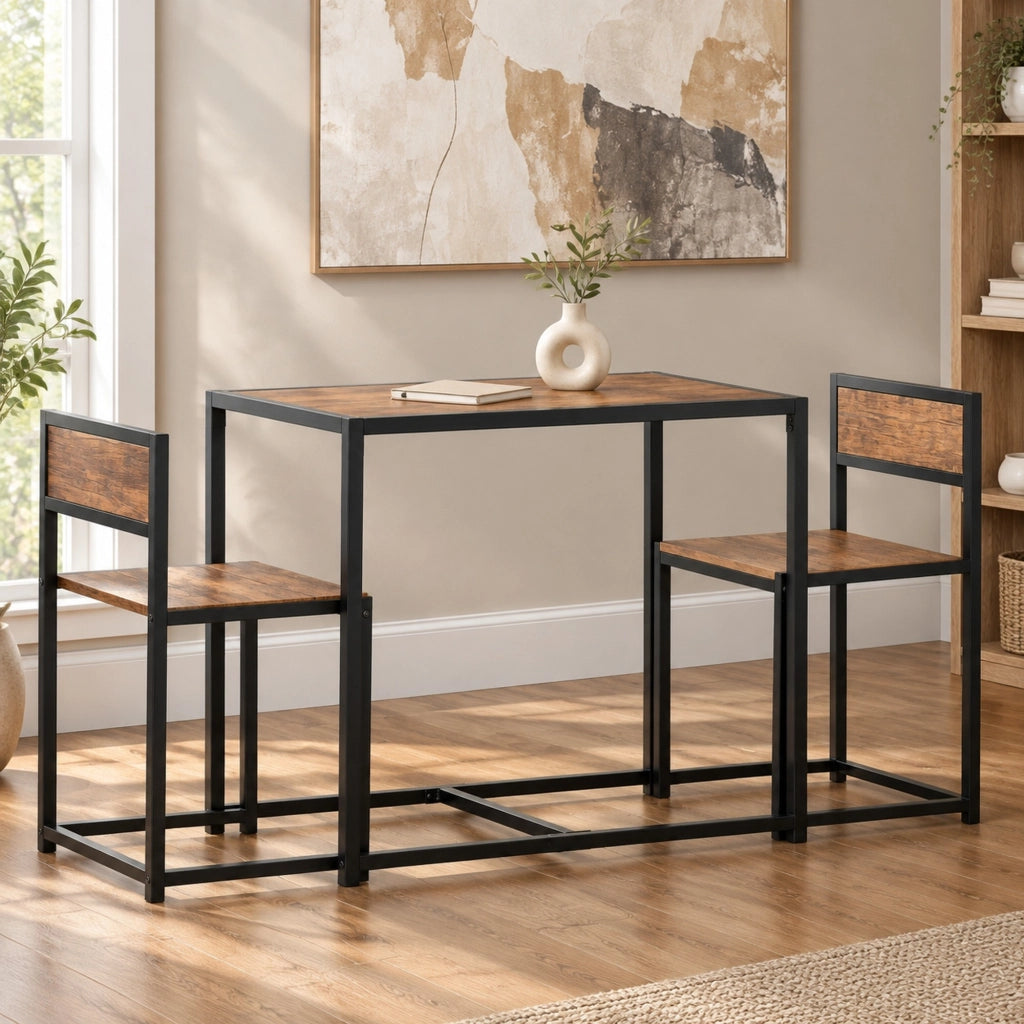 Set tavolo da pranzo con 2 sedie in MDF e acciaio