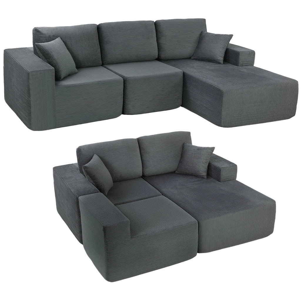 Divano letto angolare L con cuscini, imbottito, braccioli larghi, seduta profonda ¨C zephmum ¨C grigio scuro