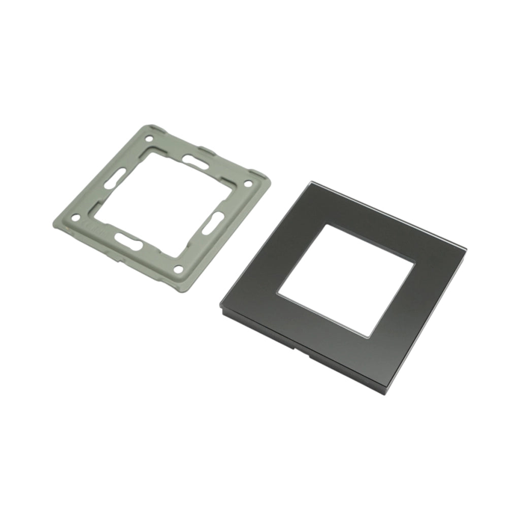 Cornice singola in vetro nero per presa e interruttore 86x86x10 mm