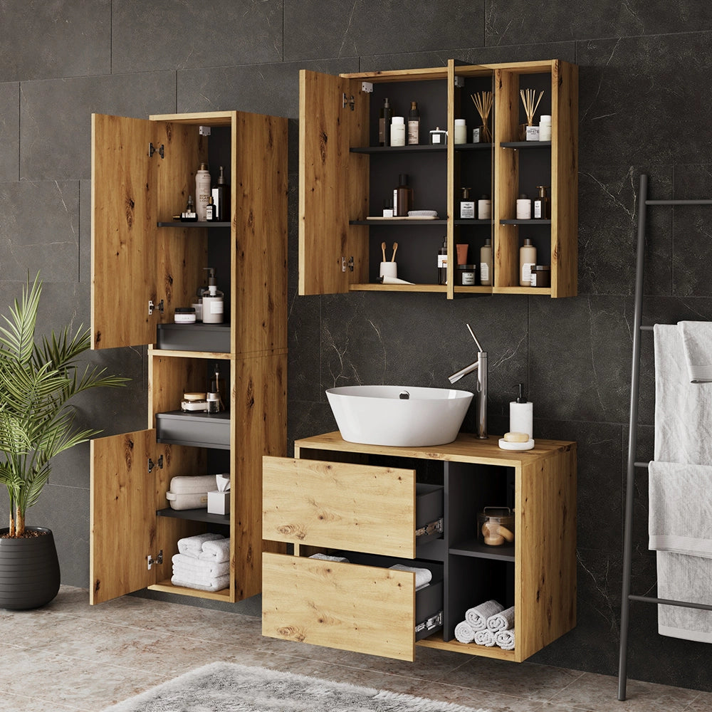Vicco Set di mobili da bagno Artigiano/grigio 3 parti