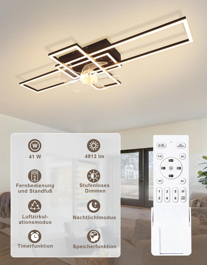 ZMH Ventilatore a Soffitto LED Moderno 94cm 6 Velocità con Intensità Luminosa Regolabile Telecomando per Soggiorno