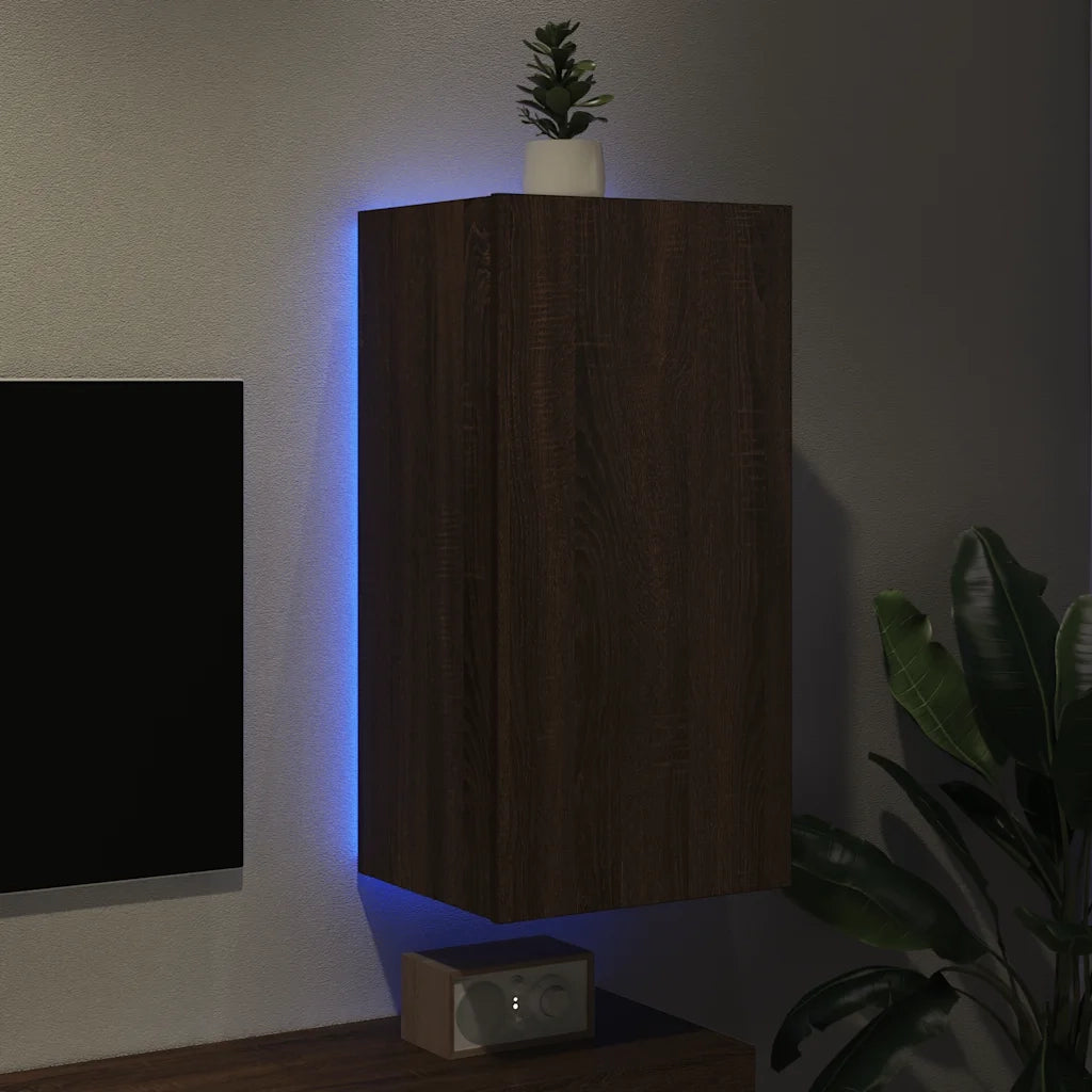 Mobile TV a Parete con Luci LED Rovere Marrone 40,5x35x80 cm 837266