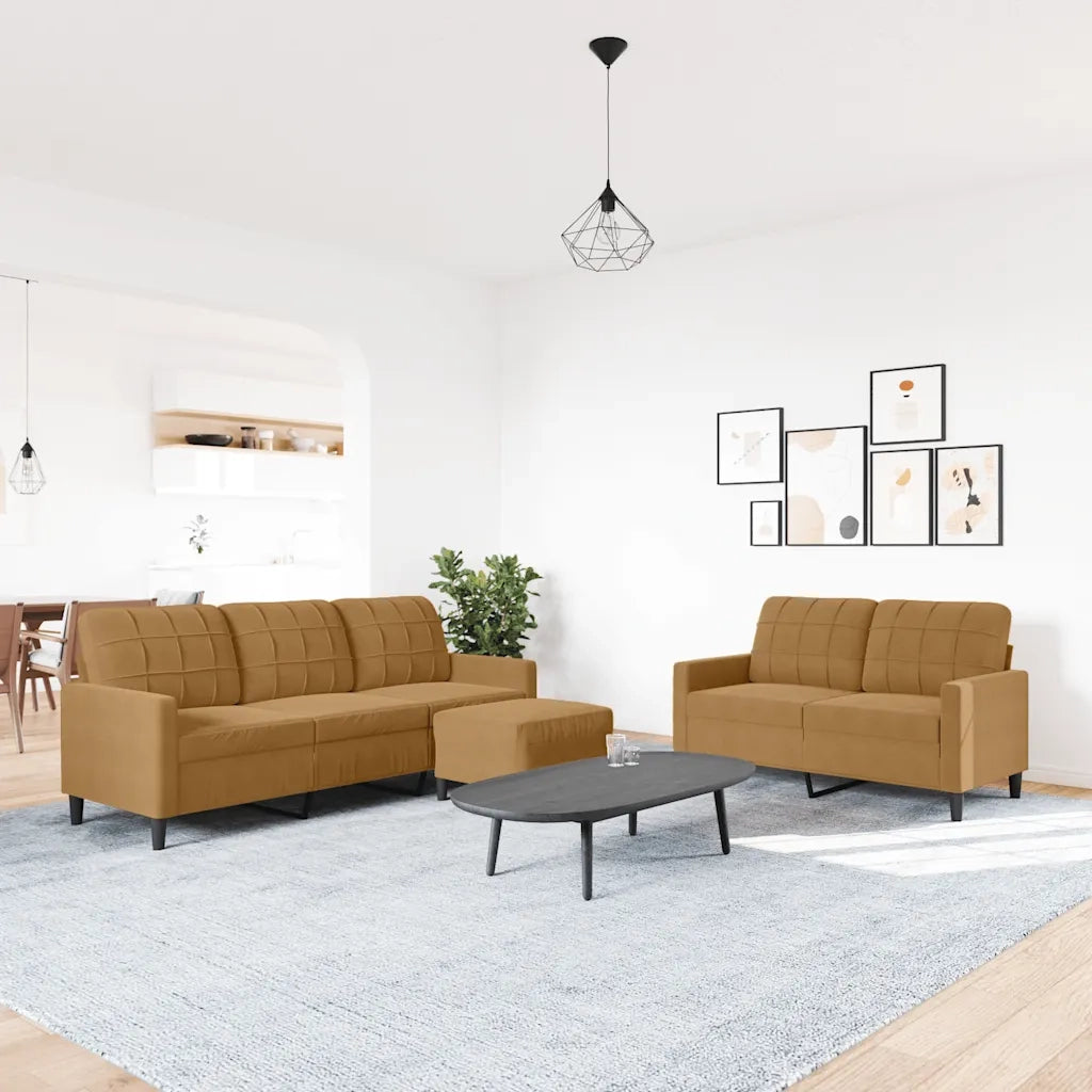 Set di Divani 3 pz con Cuscini Marrone in Velluto