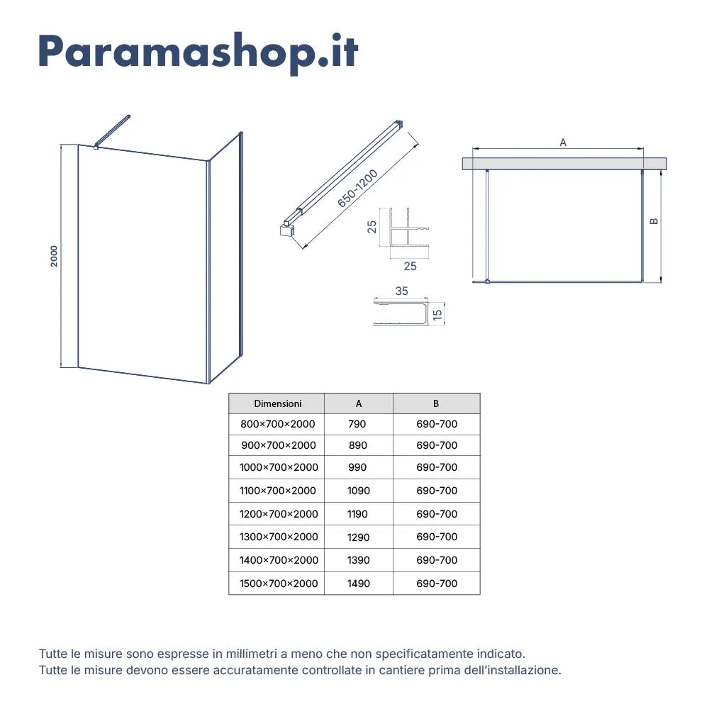 Doppio walk-in cromato 70x150 cm vetro 8mm trasparente anticalcare h200 | Keros