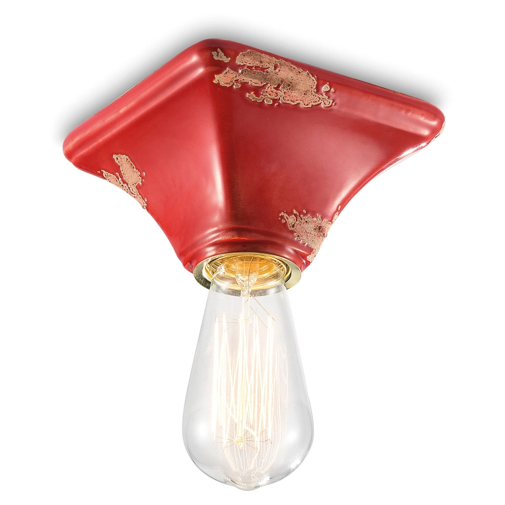 Plafoniera Vintage Quadrata Piccola Ceramica Rossa 1 Luce E27
