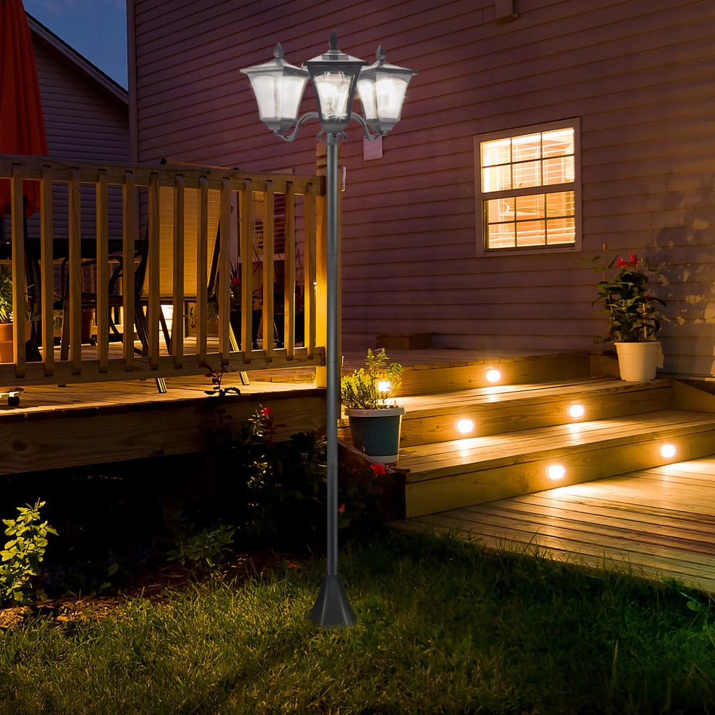 Lampada Da Giardino Solare A 3 Fiamme Con LED Nero 51,5 X 47 X 182,5 Cm In Acciaio Inossidabile