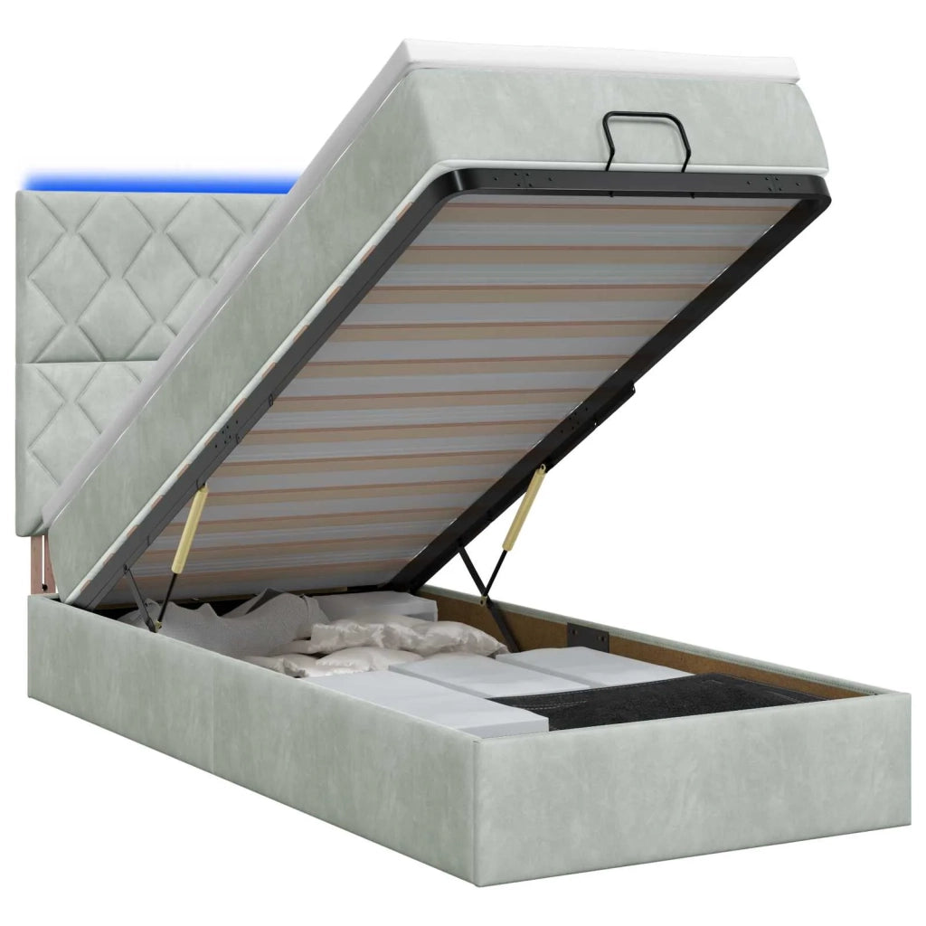 Letto Ottomano con Materasso e LED Grigio Chiaro 80 x 200 cm 3458337