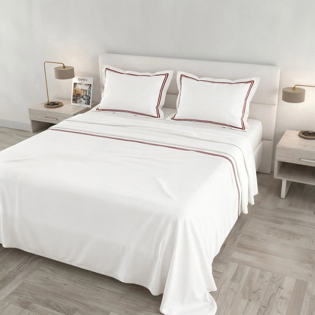Set Lenzuola Sopra Sotto e Federe Matrimoniale Maxi 180x200 cm Linea Venere in Raso di Cotone Bordeaux
