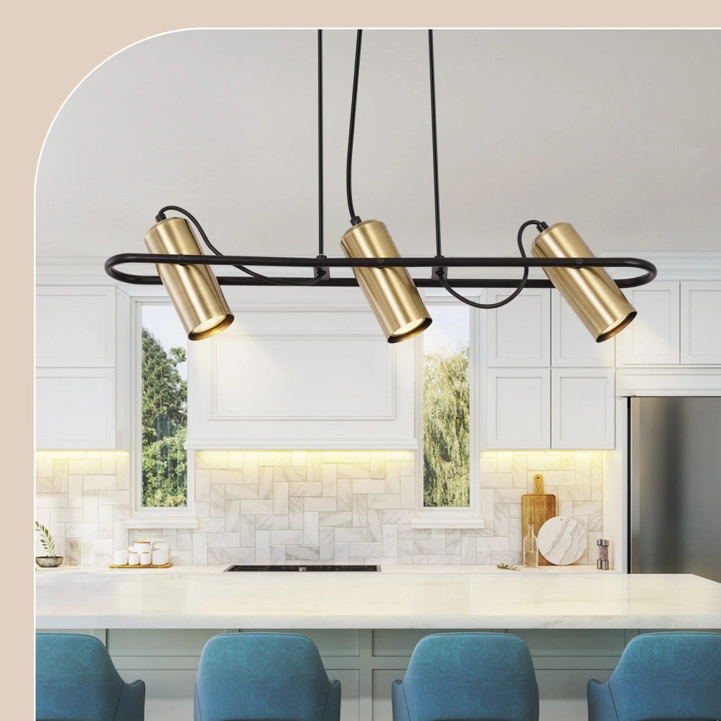 Lampada a Sospensione ZMH Vintage 3 Fiamme Lampada a Sospensione Sala da Pranzo Design Industriale Oro GU10