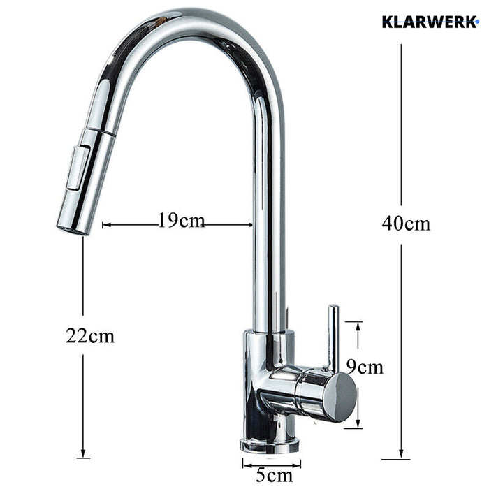 JANA | Rubinetto cucina estensibile Premium in acciaio inox cromato | Miscelatore arco alto gastronomia alta pressione ruotabile a 360° 2 attacchi