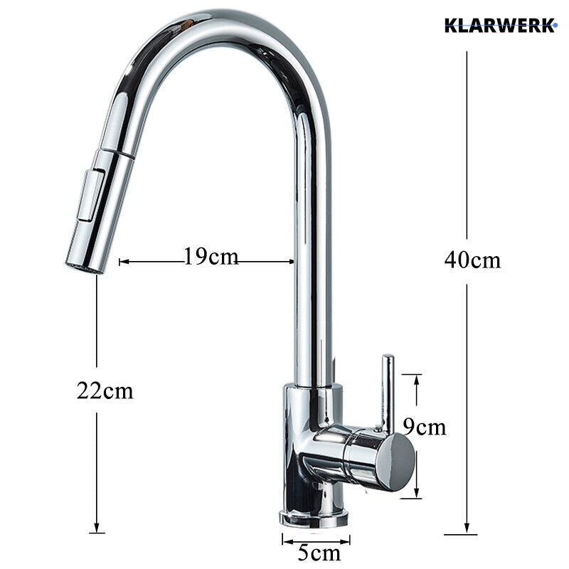 JANA | Rubinetto cucina estensibile Premium in acciaio inox cromato | Miscelatore arco alto gastronomia alta pressione ruotabile a 360° 2 attacchi