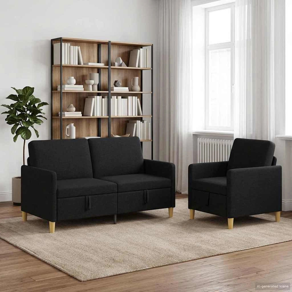 Set di Divani con Storage 2 pz Nero Poliestere 3429178