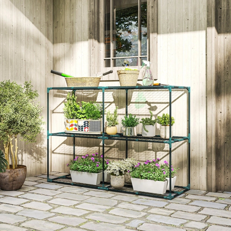 Fioriera a più livelli a 3 ripiani in plastica e acciaio con struttura combinabile per balcone e terrazza, verde scuro