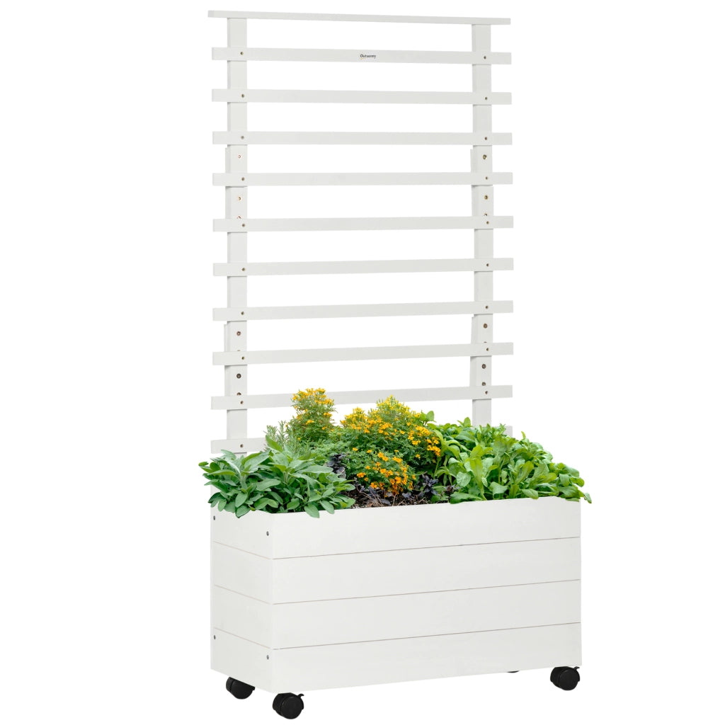 EasyComfort Fioriera Verticale con 4 Ruote e Traliccio per Piante Rampicanti in Legno, 76x30x155cm, Bianco