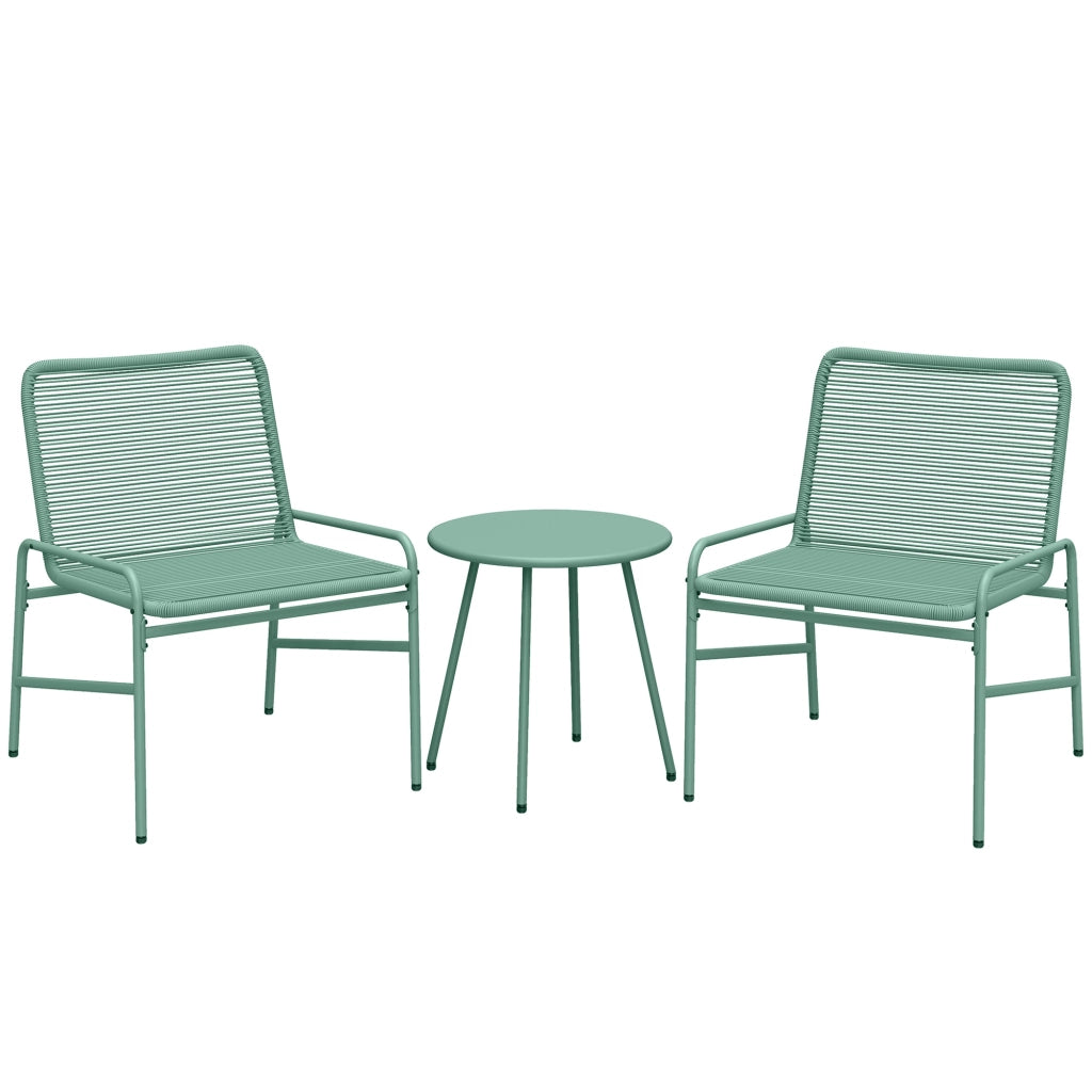 Set 3 Pezzi Pranzo da Giardino Bistrò 2 Sedie e Tavolo Rotondo in Rattan Verde