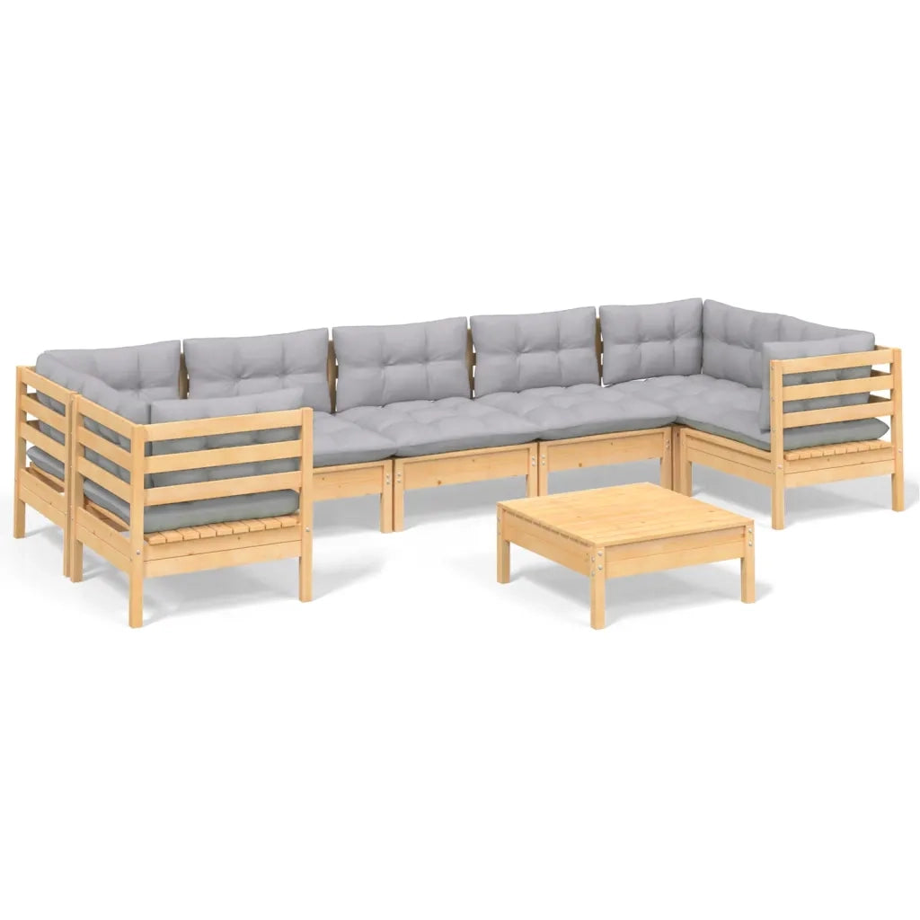 Set Divani da Giardino 8 pz con Cuscini Grigi Massello di Pino cod mxl 42658