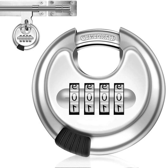 Serratura di sicurezza con codice numerico 4 cifre, acciaio inossidabile, spessore di 95 mm - Serratura a rondelle 70 mm con protezione contro la compressione, resistente all'usura - per recinzione, cancello, serratura di ancoraggio.