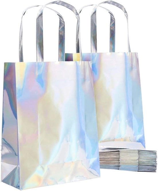 Set di 20 Sacchetti di Regalo con Effetto Holografico - 23 x 18 x 8 cm - Maniglie - Decorazione Elegante - Finitura Luccicante - Sacchetti di Regalo