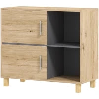 Mobiletto per il Bagno, Mobile di Archiviazione con Vani Aperti e Armadio, 80 x 35 x 70 cm, Legno Naturale