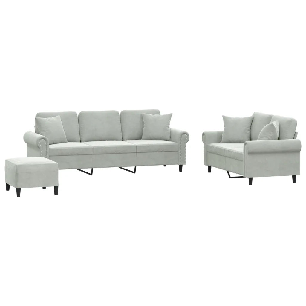 Set di Divani 3 pz con Cuscini Grigio Chiaro in Vellutocod mxl 107092