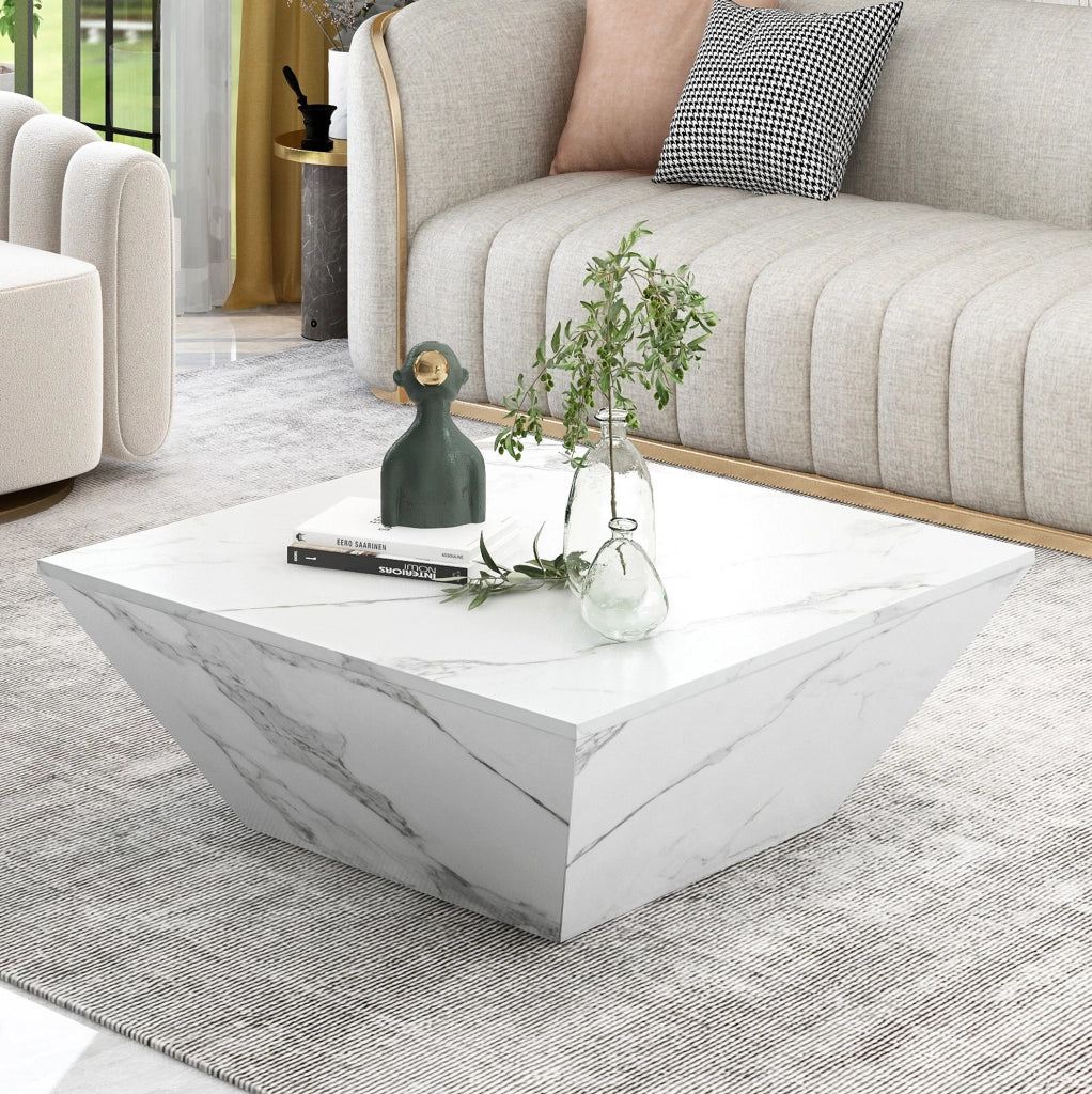 Tavolino da caffè trapezoidale bianco 70×70×37 cm con 2 cassetti