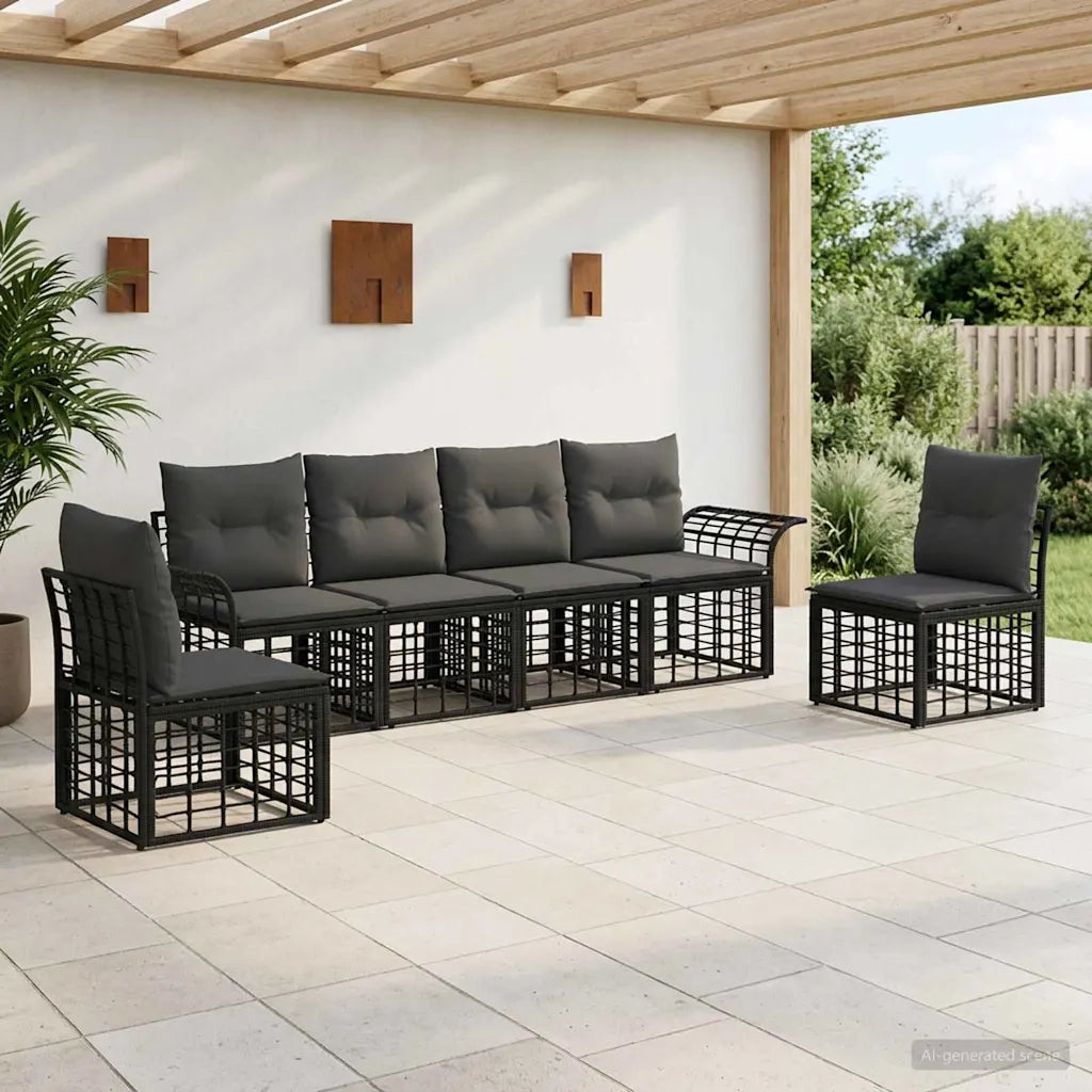 Set di divani da esterno 6 pcs Nero e Grigio scuro Poliestere