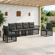 Set di divani da esterno 6 pcs Nero e Grigio scuro Poliestere
