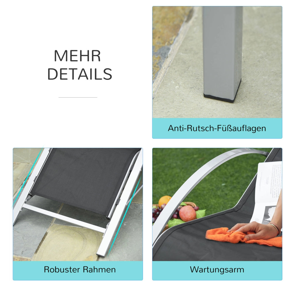 Set da giardino a 3 pezzi con 2 sdraio + tavolino da caffè in metallo balcone ideale per esterni in argento nero