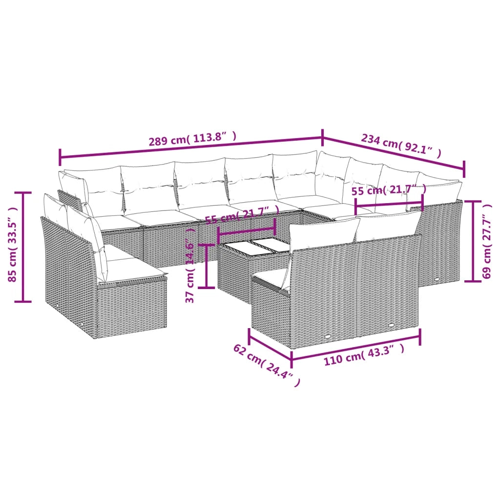 Set Divano da Giardino 13 pz con Cuscini Beige in Polyrattan 3218478
