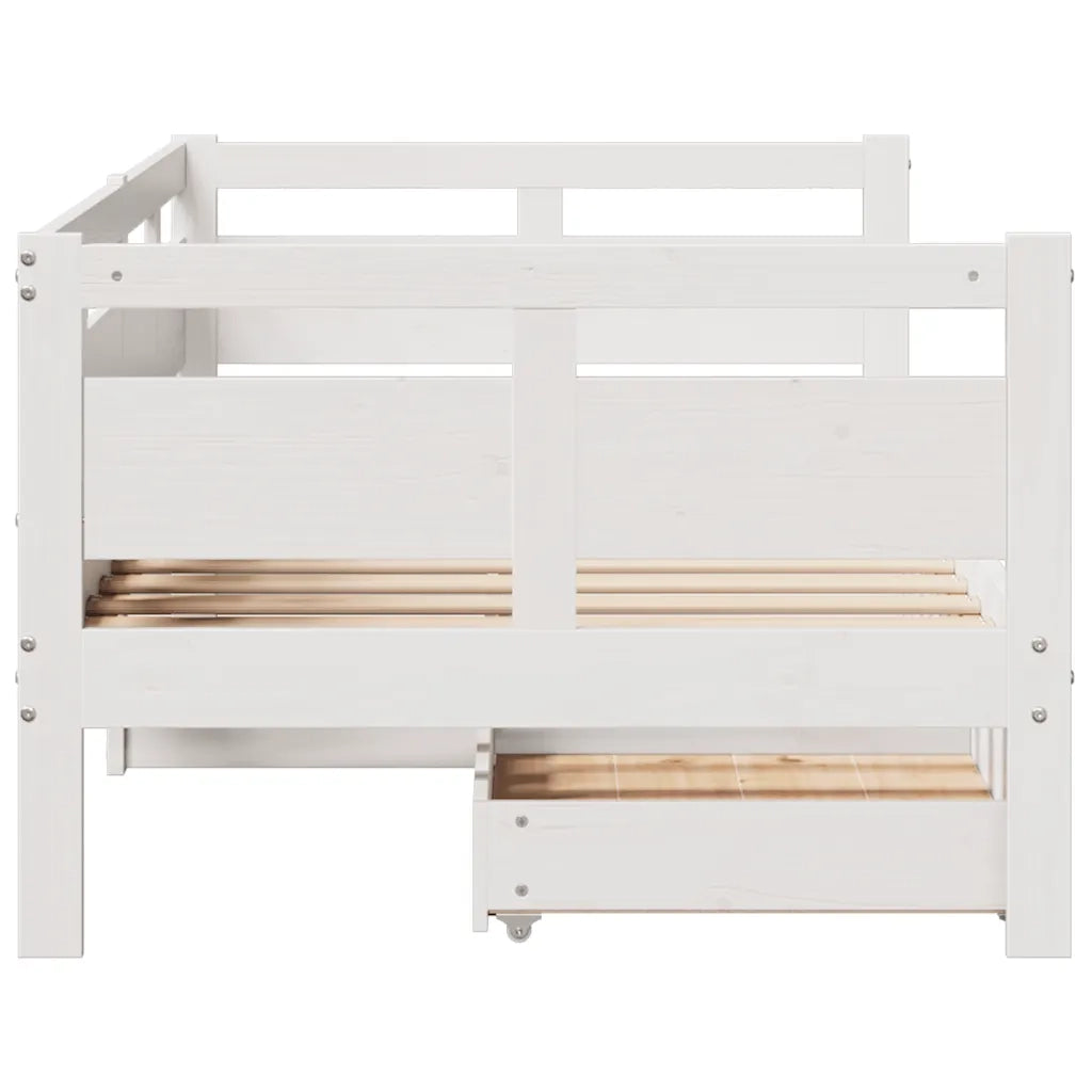 Dormeuse con Cassetti Bianco 90x190 cm Legno Massello di Pino