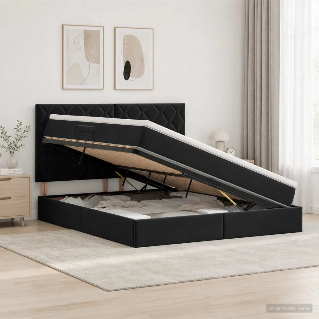 Letto con contenitore LED e materasso Nero 160 x 200 cm Velluto 3460202