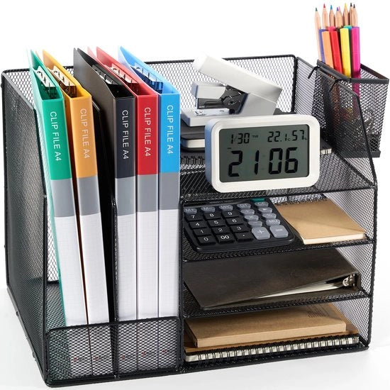 Organizzatore per scrivania 4 livelli, Dossier organizzatore ripiegabile, Cassettiere per riviste, Scrivania con contenitore, Adatto per l'archiviazione di documenti sulla scrivania