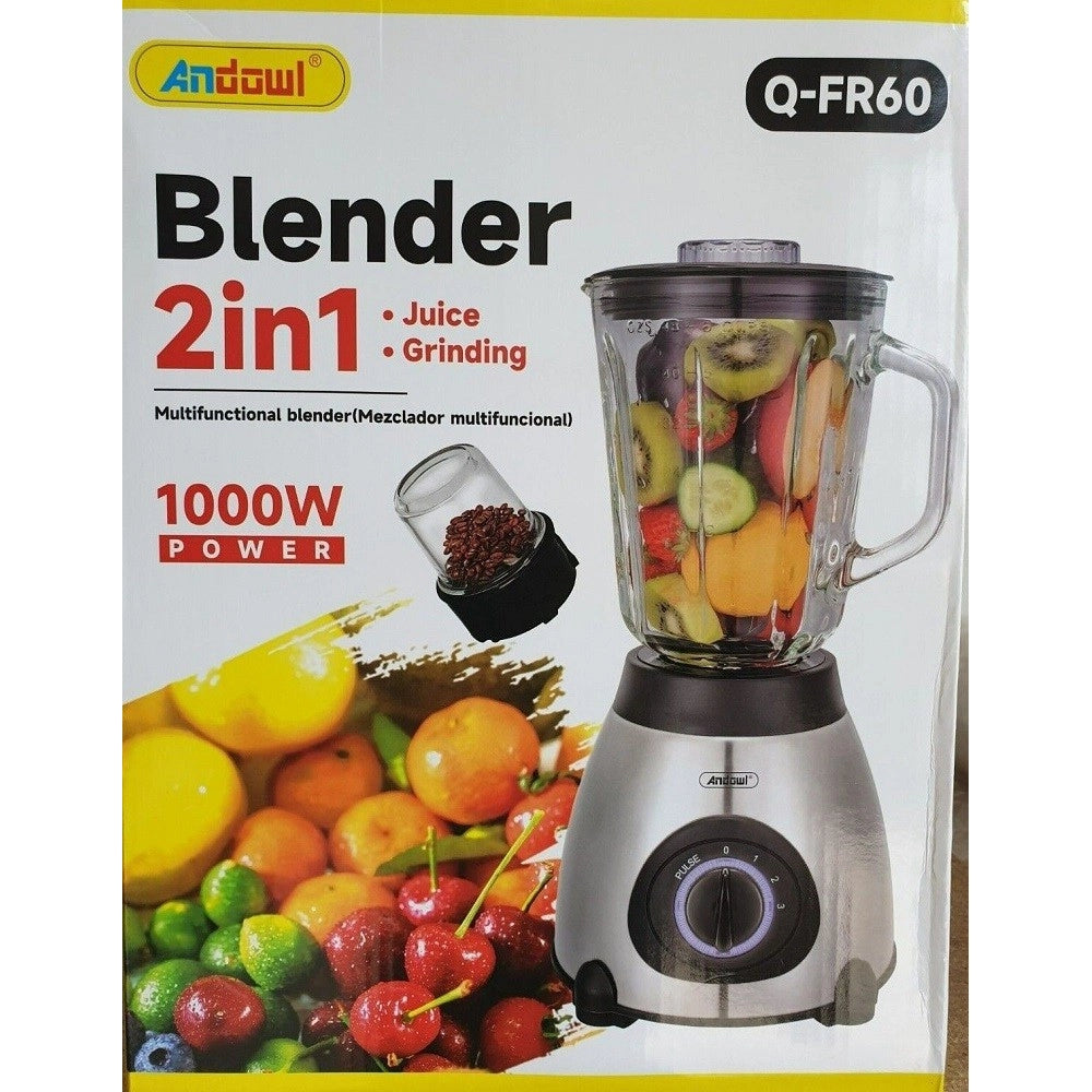 Trade Shop - Frullatore 2 In 1 Pulse Lama Acciaio 1000w Brocca Vetro 1,5lt + 1 Piccola Q-fr60 -