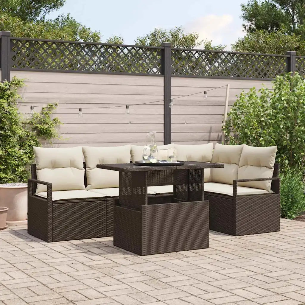 Set Divano da Giardino 6 pcs Marrone e crema polyrattan 3348824
