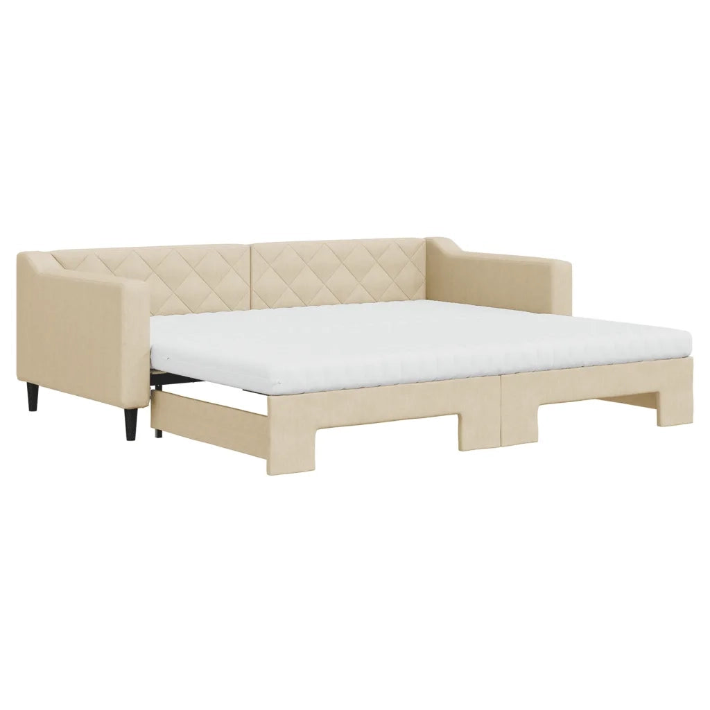 Divano Letto Estraibile con Materassi Crema 90x200 cm Tessuto 3197448