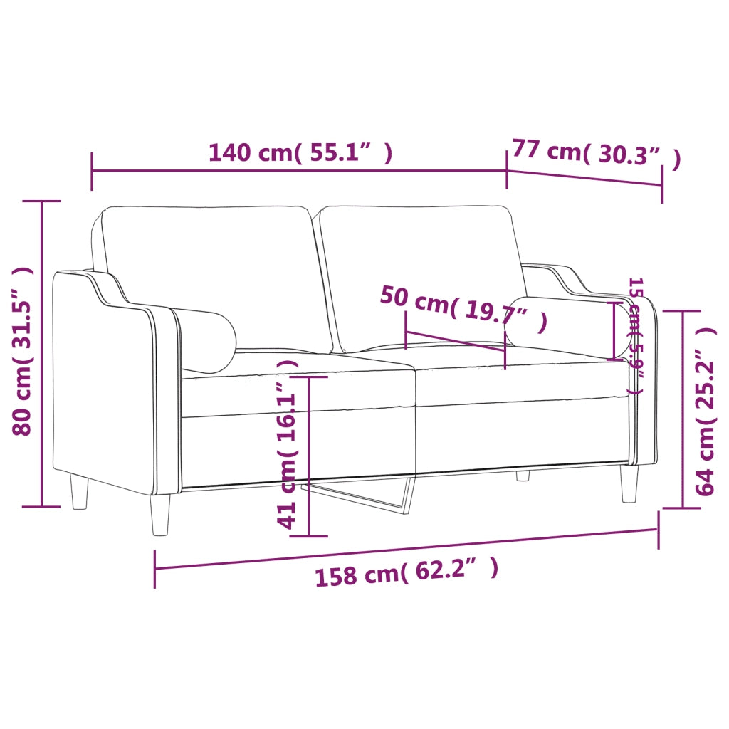 Divano a 2 Posti con Cuscini-Sofa 2 Posti con Cuscini Crema 140 cm in Tessuto 852246