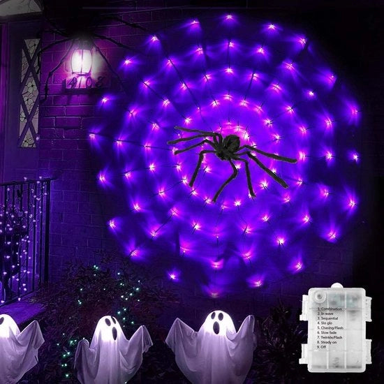 Decorazione di Halloween con Spinnenweb e Luce LED - 70 Lampade - Decorazione di Halloween - Illuminazione di Halloween - Decorazione di Halloween per Esterni - Decorazione di Halloween con Luce