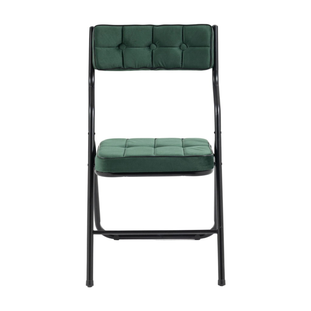 Set di 2 sedie pieghevoli imbottite; schienale curvo; in velluto e acciaio verde