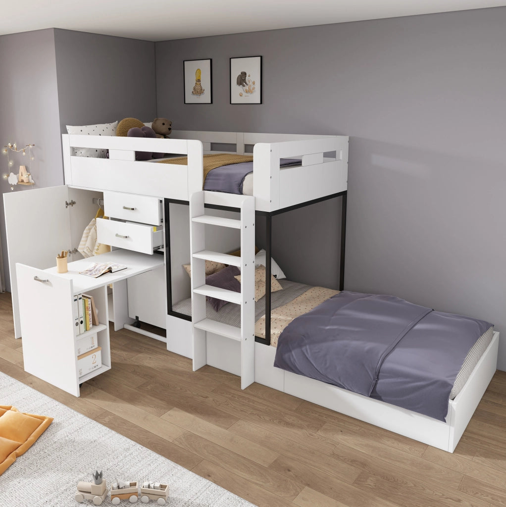 Letto a castello 90x200 con scrivania estraibile e armadio